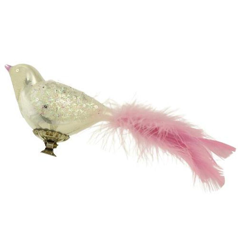 Szklo-Dekor White Bird On A Clip W. Pink Tail image number 0